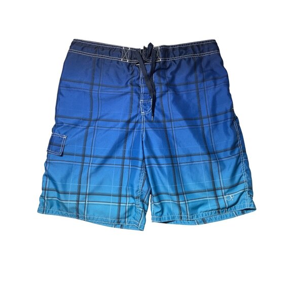 Op‎ Men's Blue Plaid Swim Trunks XL (40-42 W) Swim Shorts - Picture 2 of 15